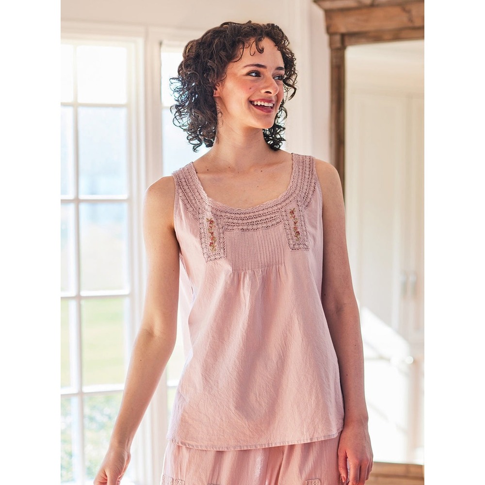 April Cornell Pioneer Camisole Pink Amethyst Cotton Lace Floral‎ XXS Cottage